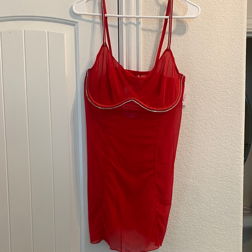 NWT Auden Red & Rhinestone Intimate Dress, Sz L